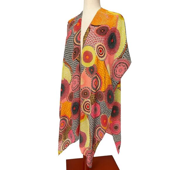 Jessica McClintock Sheer Kimono Wrap Multicolor Boho Circle Print Cover Up - Picture 2 of 9